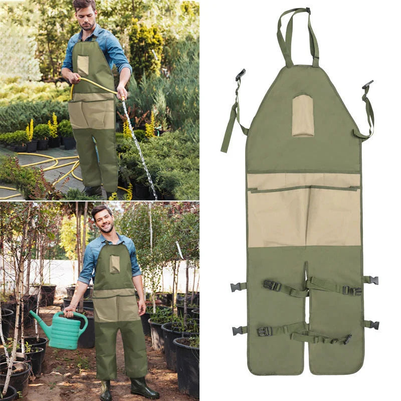 Green And Beige Gardening Leg Apron - Oxford Fabric