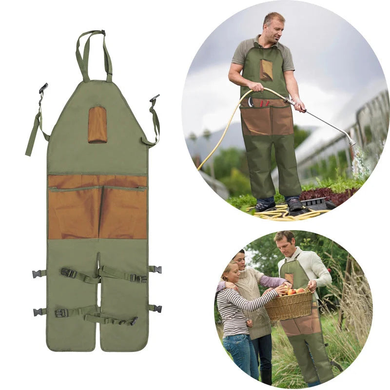 Green And Brown Gardening Leg Apron - Oxford Fabric