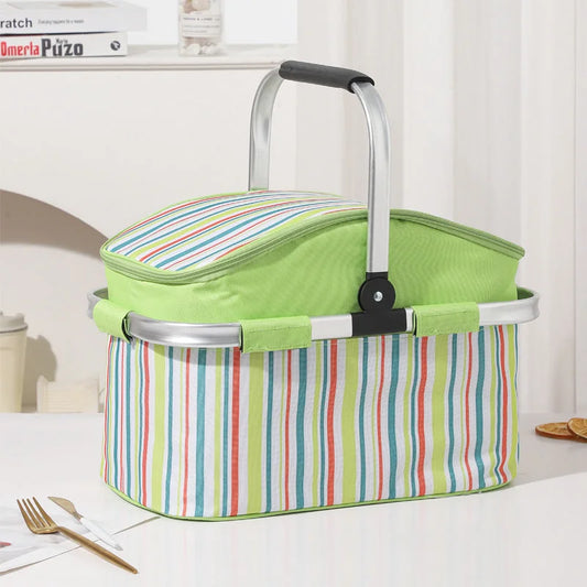 Green and Colored Stripes Large 27L Foldable Insulated