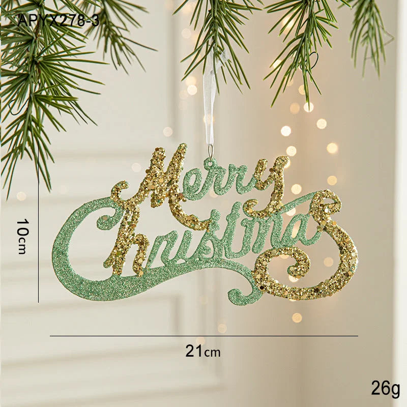 Green and Gold Glitter Merry Christmas Hanging Ornament