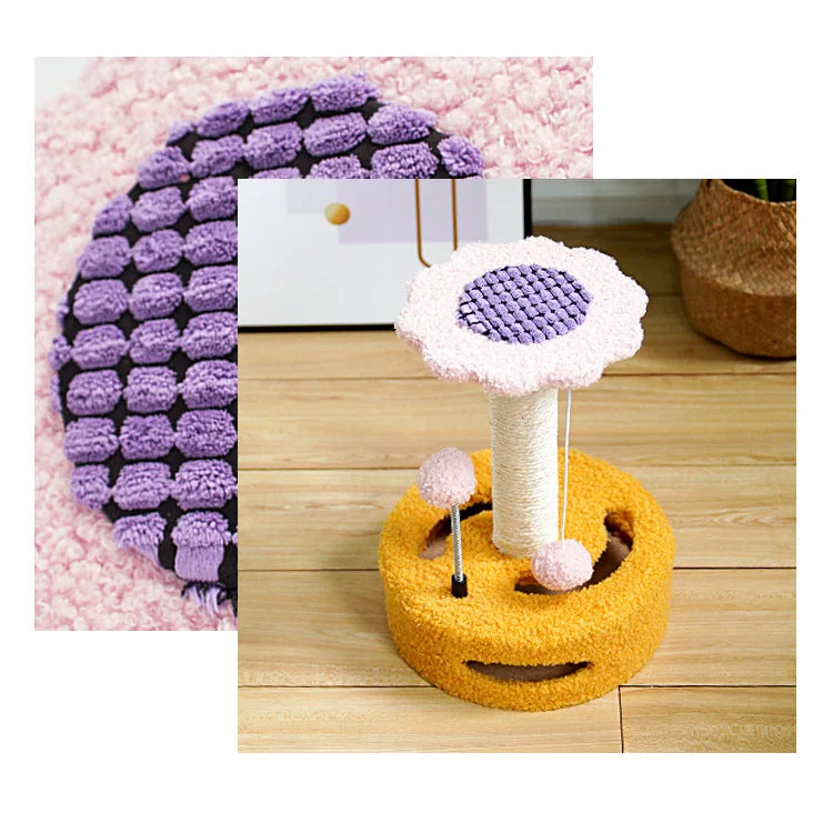 Green And Pink Sunflower Cat Scratching Post - 35cm Sisal