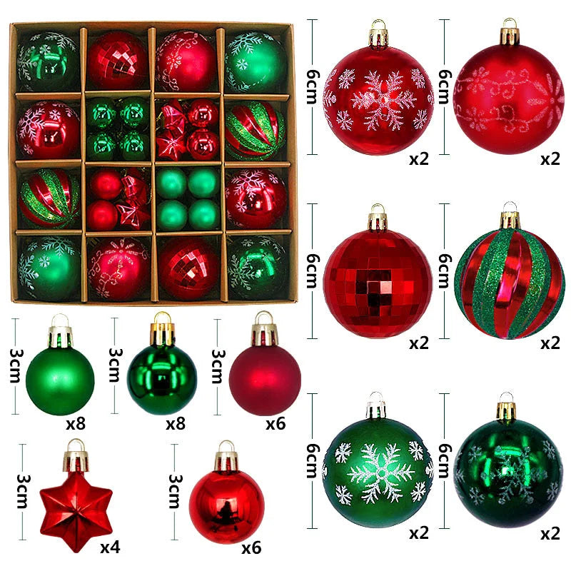 Green and red 44-Piece Assorted Christmas Baubles Set