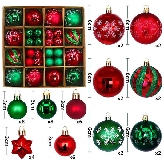 Green and red 44-Piece Assorted Christmas Baubles Set