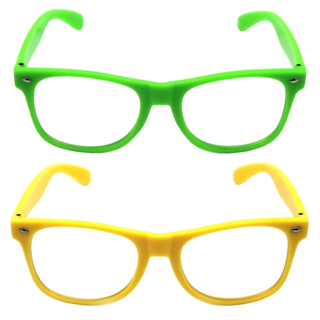 Green and Yellow Party Glasses with Clear Lenses – Fun 80s