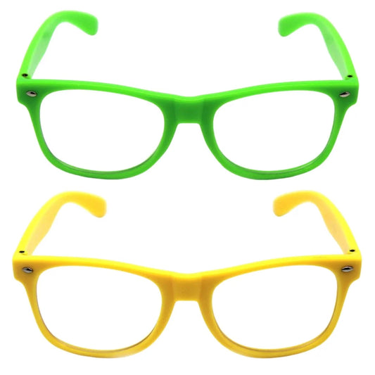 Green and Yellow Party Glasses with Clear Lenses – Fun 80s