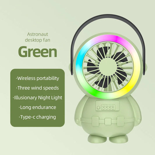 Green Astronaut Portable Fan - USB Rechargeable Desk Fan