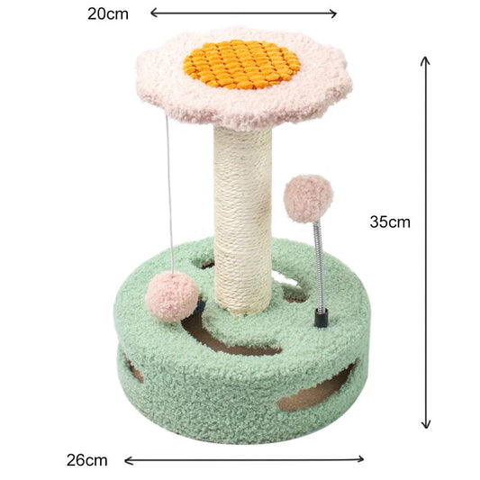 Green Bold Flower Cat Scratching Post - Interactive Plush &