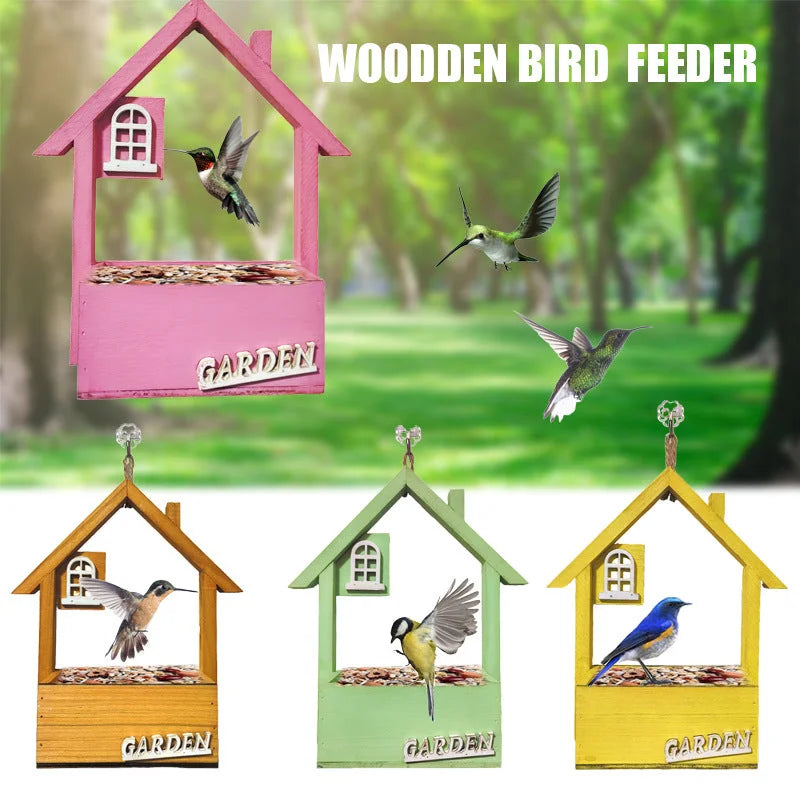 Green Charming Wooden House Hanging Bird
