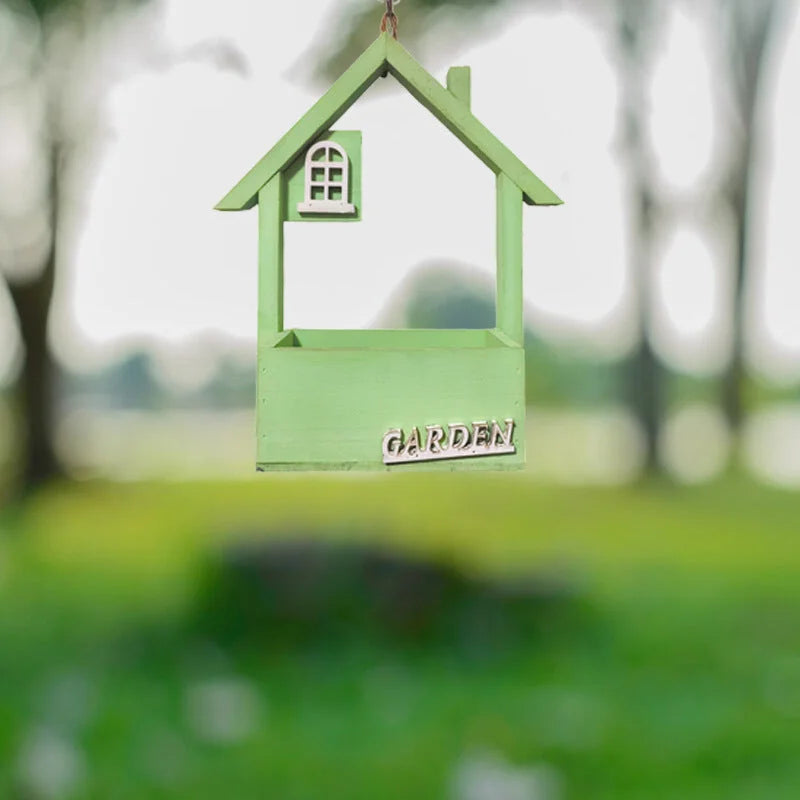 Green Charming Wooden House Hanging Bird Feeder Attract