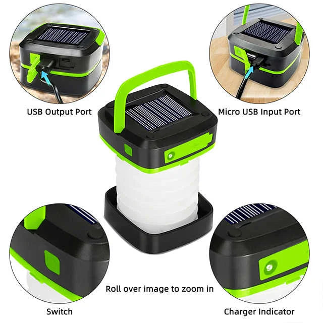Green Collapsible Portable Solar LED Camping Lantern