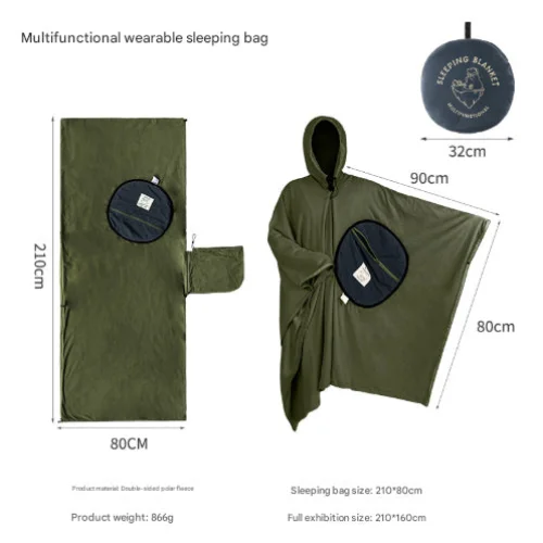 Green Cozy 4-in-1 Wearable Fleece Poncho Sleeping Bag