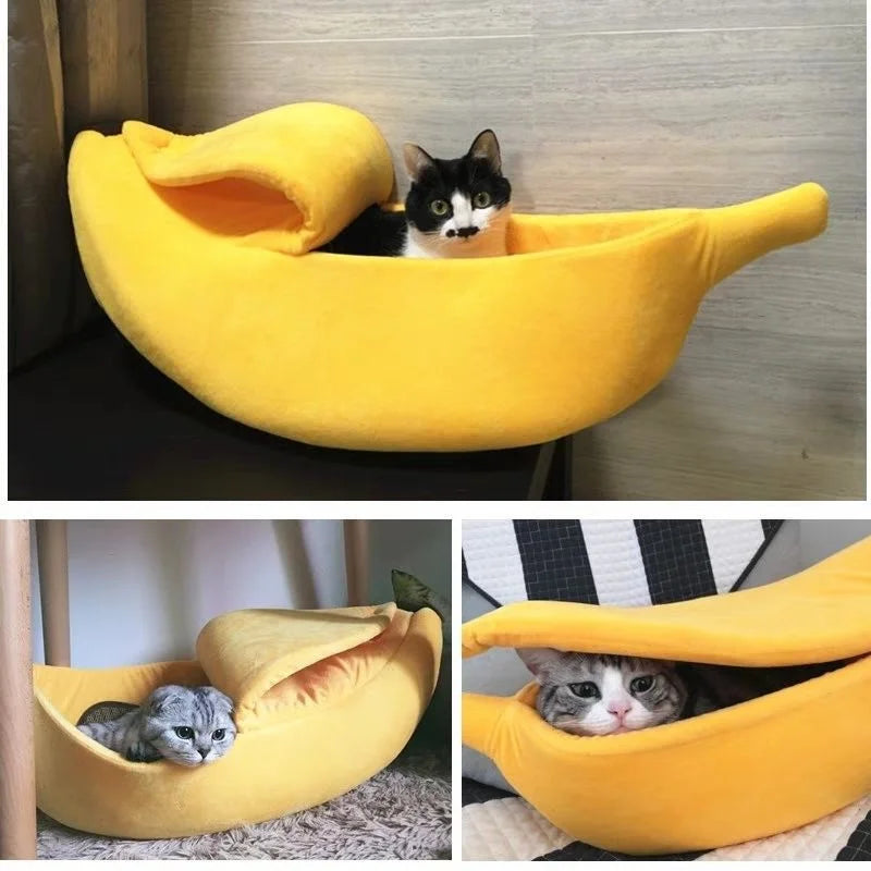 Green Cozy Banana Peel Pet Bed - Plush & Warm Cave House