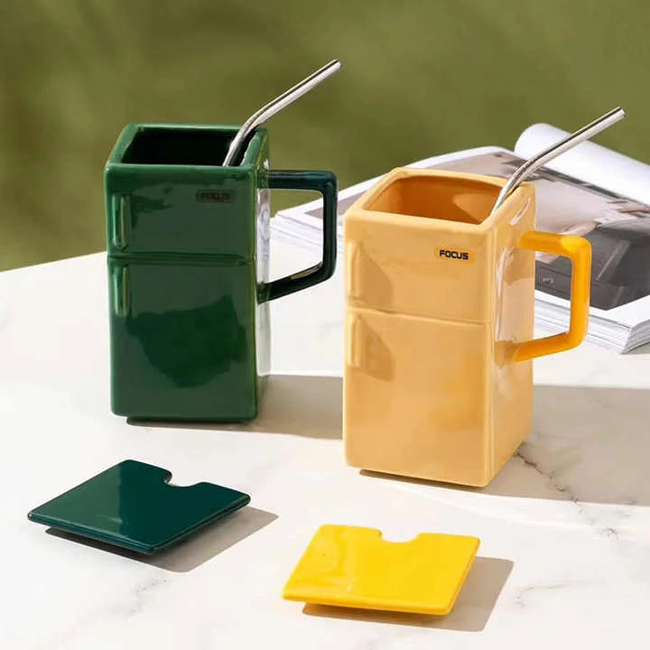 Green Creative Retro Refrigerator Ceramic Mug with Lid