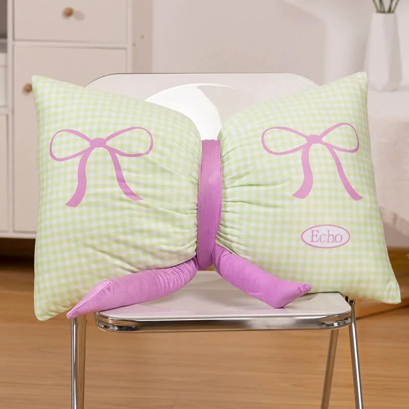 Green Cute Butterfly Knot Pillow | Soft Bed & Seat Cushion