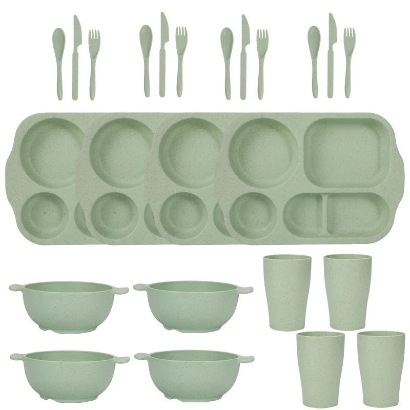 Green Durable Eco-Friendly Wheat Straw Dinnerware Set - 24