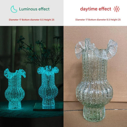 Green Elegant Glow-in-the-Dark Glass Vase - Vintage-Style