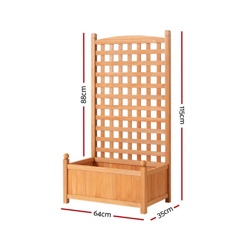 Green wooden 64x35x115cm fingers bed planter with side profile shown