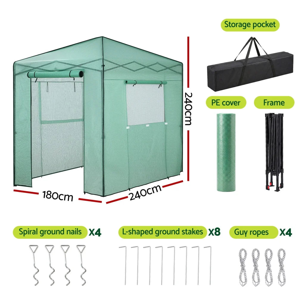 Green Fingers Greenhouse 180x240x240cm Steel Frame PE Cover