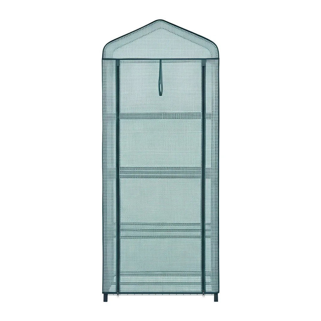 Green 6x0 greenhouse with colour and construction cues