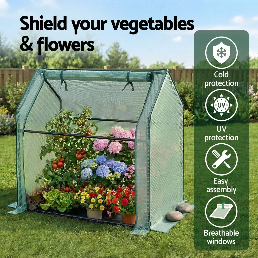 Green steel greenhouse with useful parts and product scale
