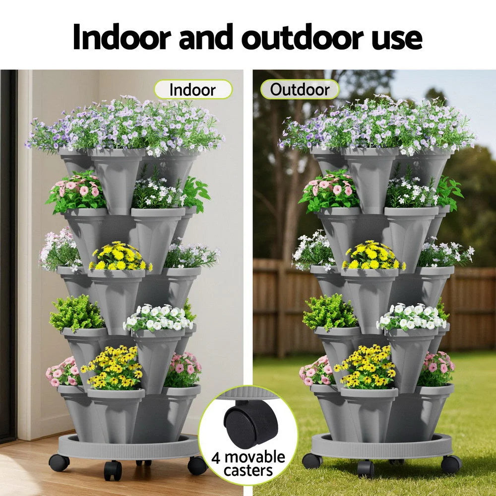Green Fingers Raised Garden Bed 5 Tier Vertical Garden Grey