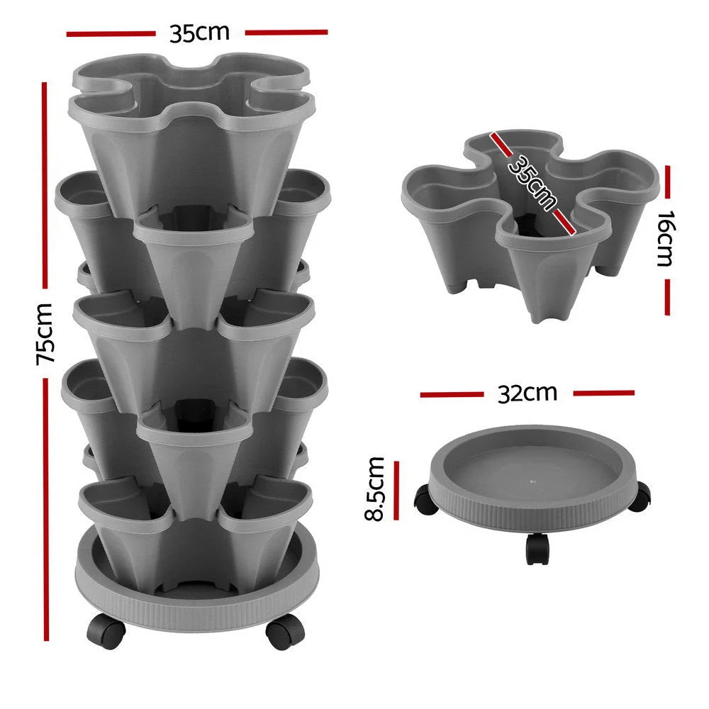 Green Fingers Raised Bed 5 Tier Vertical Grey Strawberry