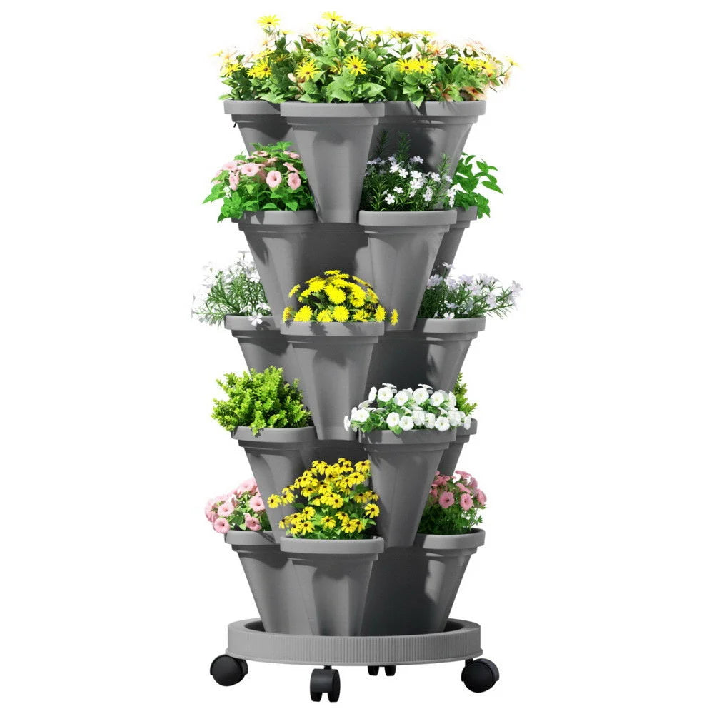 Green Fingers Raised Garden Bed 5 Tier Vertical Garden Grey