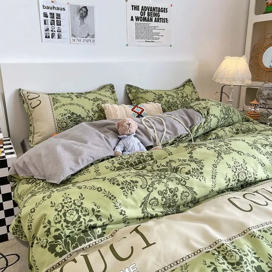 Green Floral 3-Piece Bedding Set - Soft and Lovely Bed