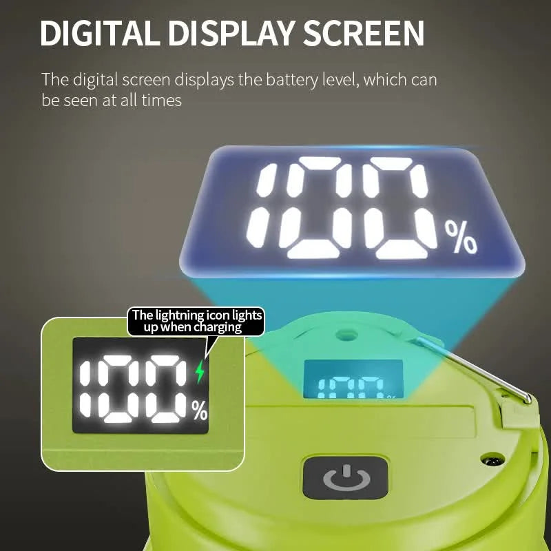 Green Foldable LED Camping Lantern with 6 Modes & Type-C