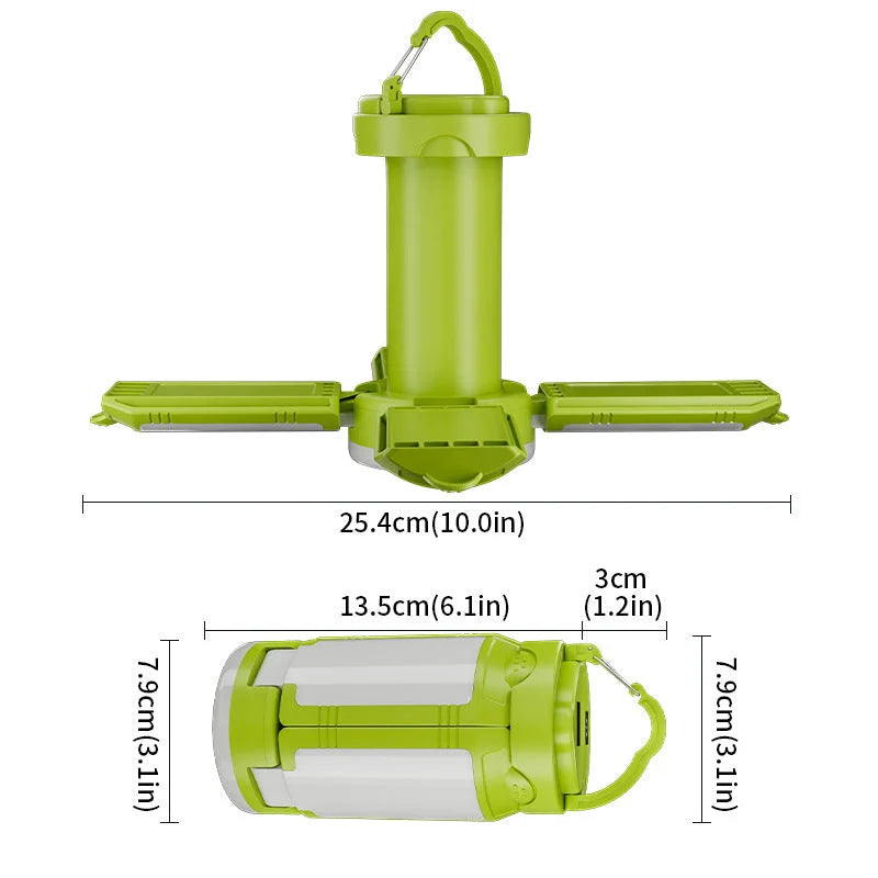 Green Foldable LED Camping Lantern with 6 Modes & Type-C
