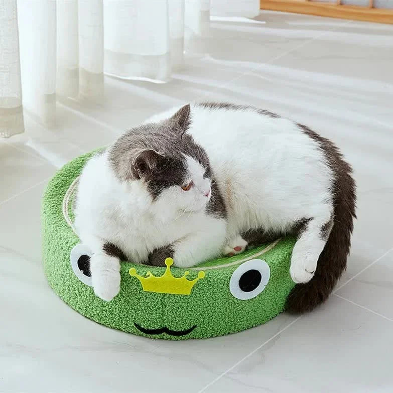 Green Frog Cat Scratcher Bed - Sisal Scratch Pad with Fun