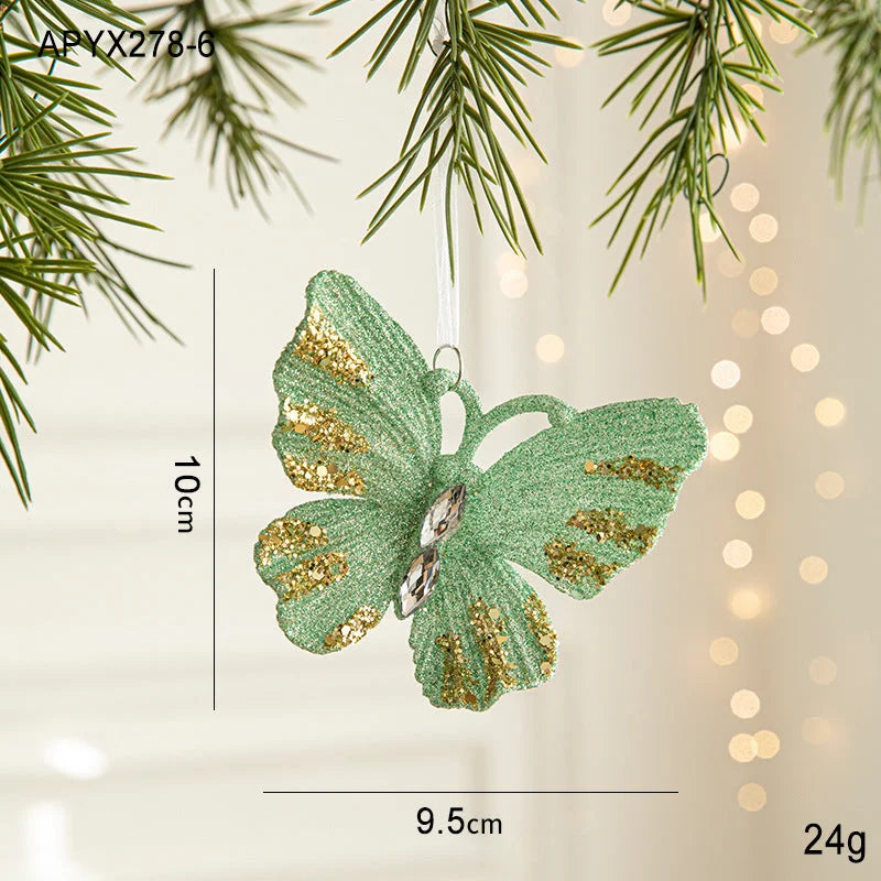 Green Glitter Butterfly Christmas Ornament with Gold