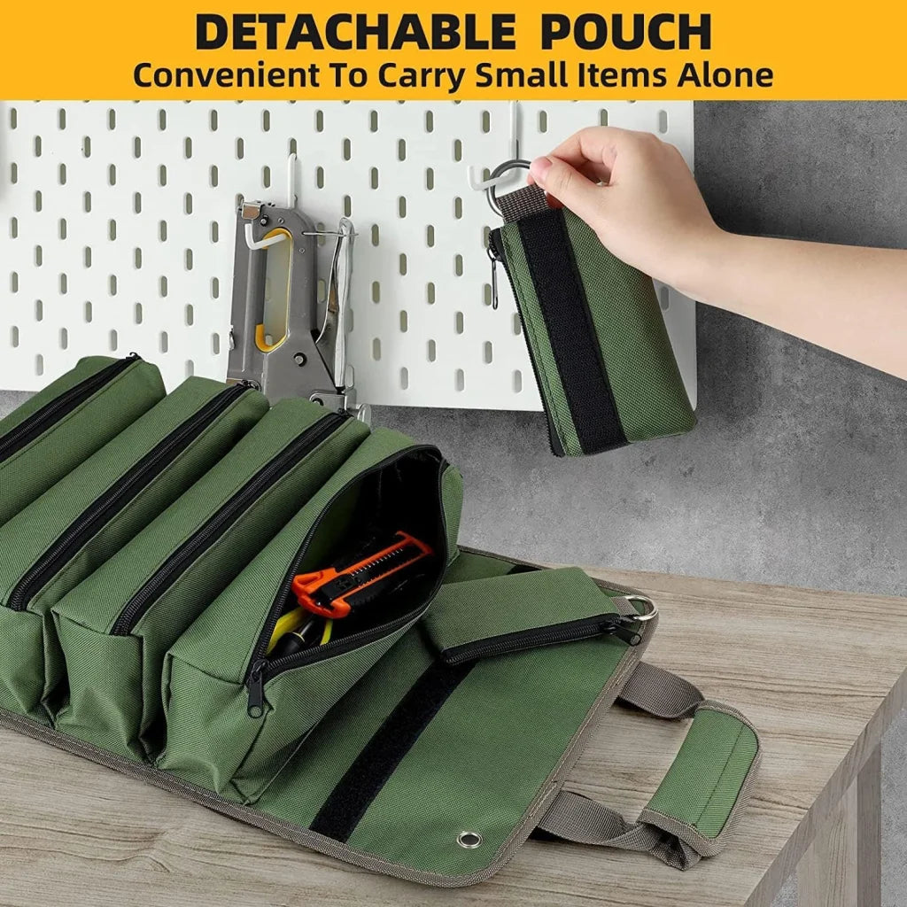 Green Heavy Duty Roll-Up Tool Bag Organizer - Waterproof