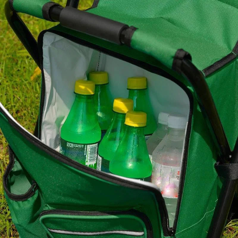 Green Insulated Cooler Backpack Chair - Foldable Stool