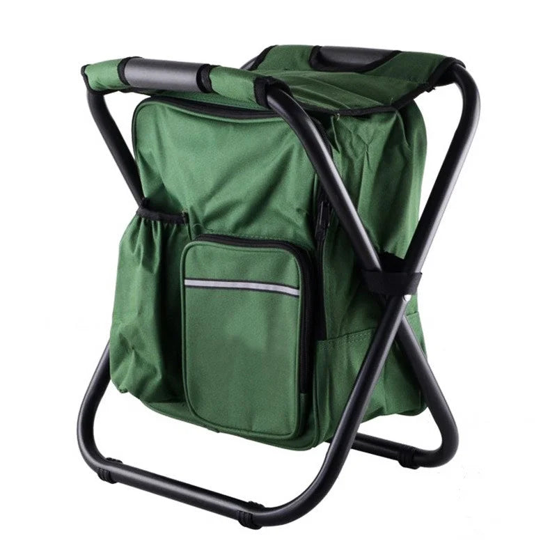 Green Insulated Cooler Backpack Chair - Foldable Stool