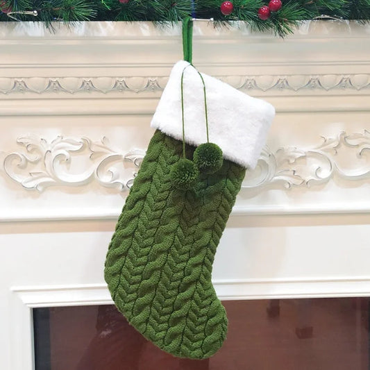 Green Large Cable Knit Christmas Stocking - Classic 43cm