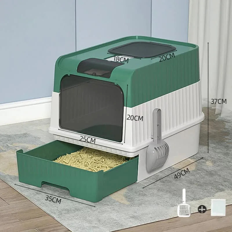 Green Large Enclosed Cat Litter Box with Drawer