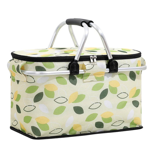 Green Leaves Portable Aluminum Foil Insulated Picnic Basket