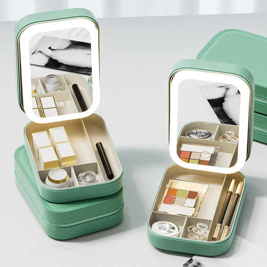 Green LED Jewelry Box with Mirror - Smart Light Adjustment
