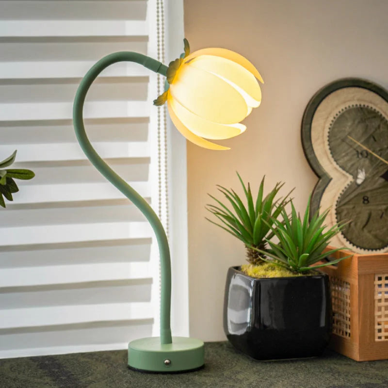 Green LED Tulip Desk Lamp - Flexible Gooseneck Decorative