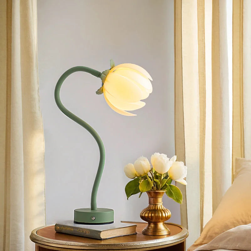 Green LED Tulip Desk Lamp - Flexible Gooseneck Decorative