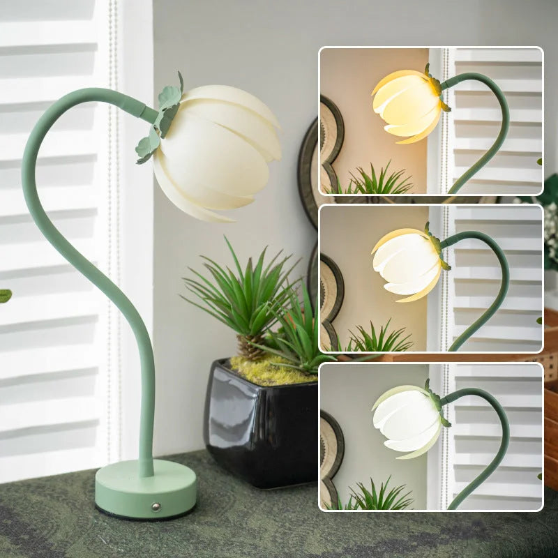 Green LED Tulip Desk Lamp - Flexible Gooseneck Decorative