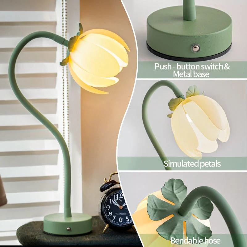 Green LED Tulip Desk Lamp - Flexible Gooseneck Decorative