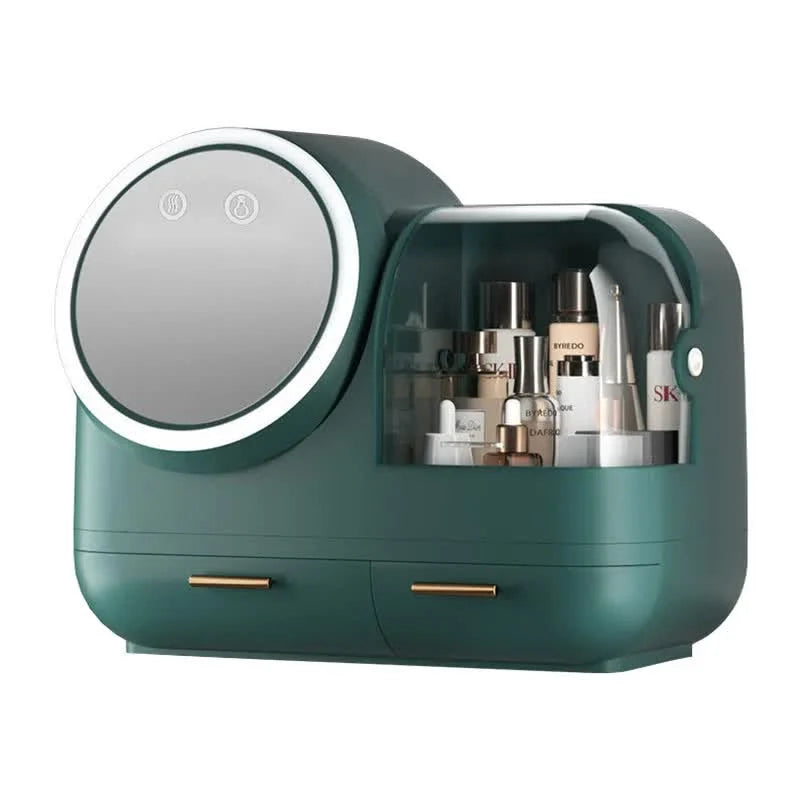 Green LED Vanity Makeup Organizer with Partition Storage