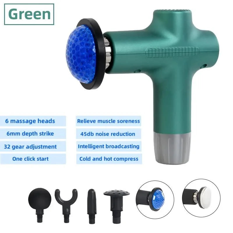 Green Mini 4-Head Deep Tissue Massage Gun - Portable