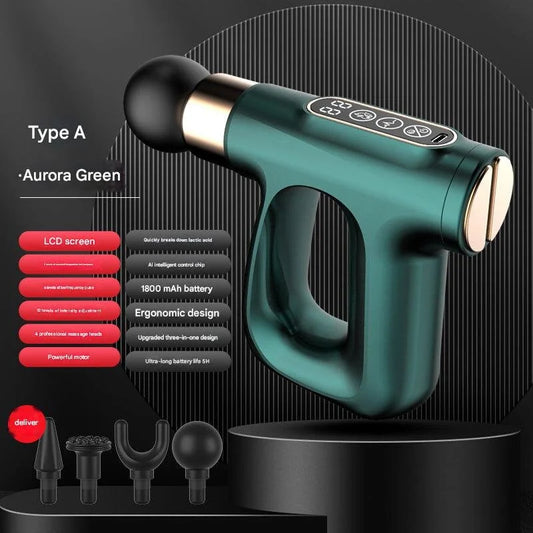 Green Mini Fascia Gun Muscle Massager with Pulse Heat