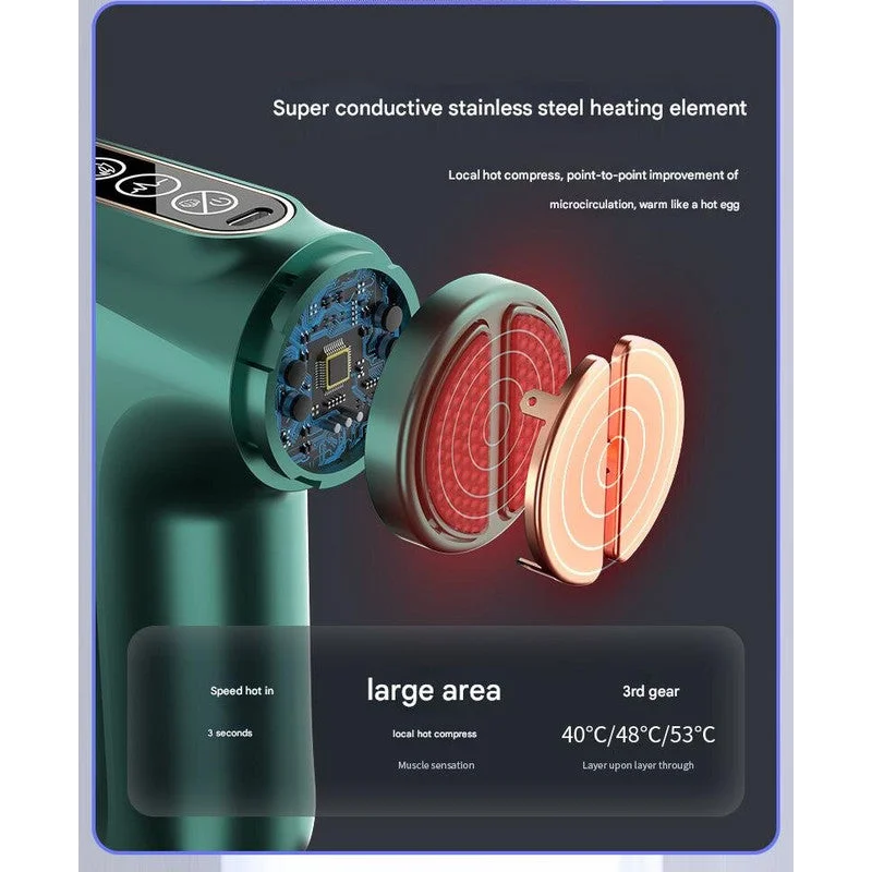 Green Mini Fascia Gun Muscle Massager with Pulse Heat