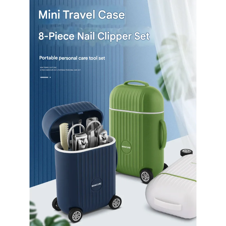 Green Mini Suitcase Manicure Set - 8-Piece Portable