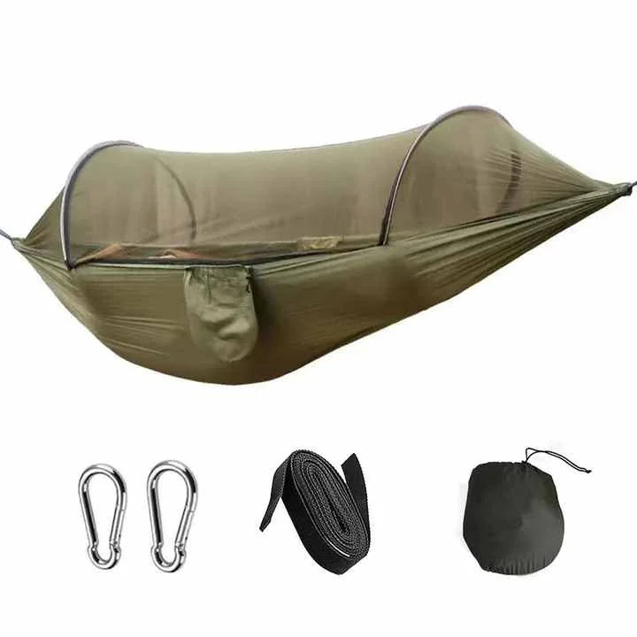 Green Outdoor Camping Hammock with Mosquito Net Anti-Tip