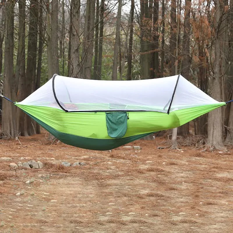 Green Outdoor Camping Hammock with Mosquito Net Anti-Tip